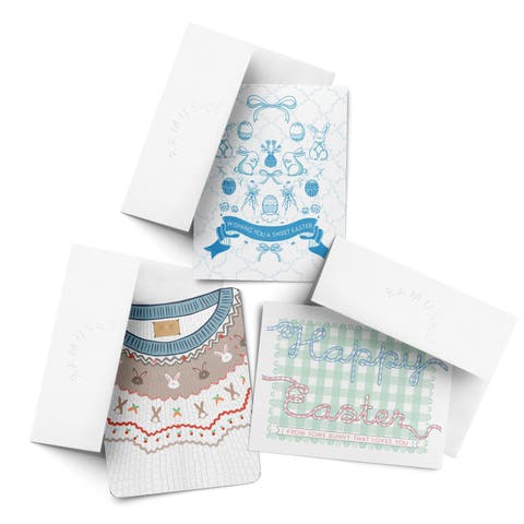 Easter Greeting Card Pack, 'Indigo Sweet, Bunnies Sweater, Gingham Ribbons' (3 ct, Assorted)