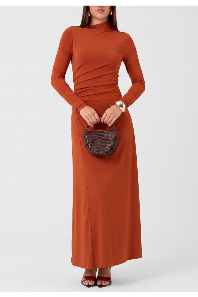 Ramy Asymmetrical High Neck Maxi Dress, Alternate, color, Picante