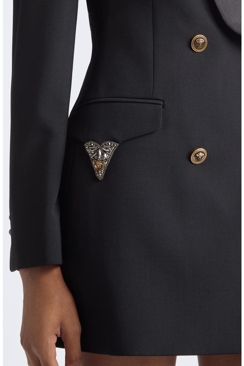Satin Trim Stretch Wool Jacket Minidress, Alternate, color, BLACK