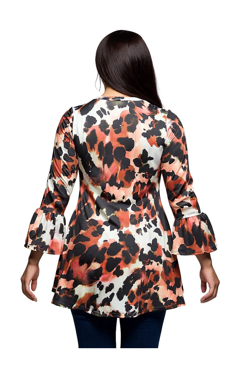 Plus Size  Scoop Neck Bell Sleeve Tunic Top Animal Print, Alternate, color, Gray Multi