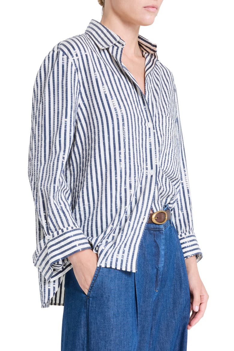 Next Morning Sequin Stripe Button-Up Shirt, Alternate, color, INDIGO / WHITE
