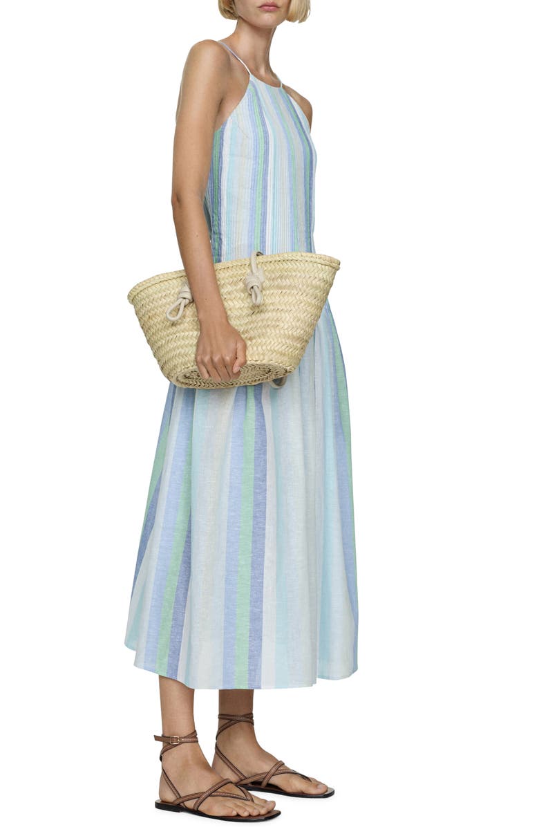 MANGO Stripe Linen Blend Dress, Alternate, color,