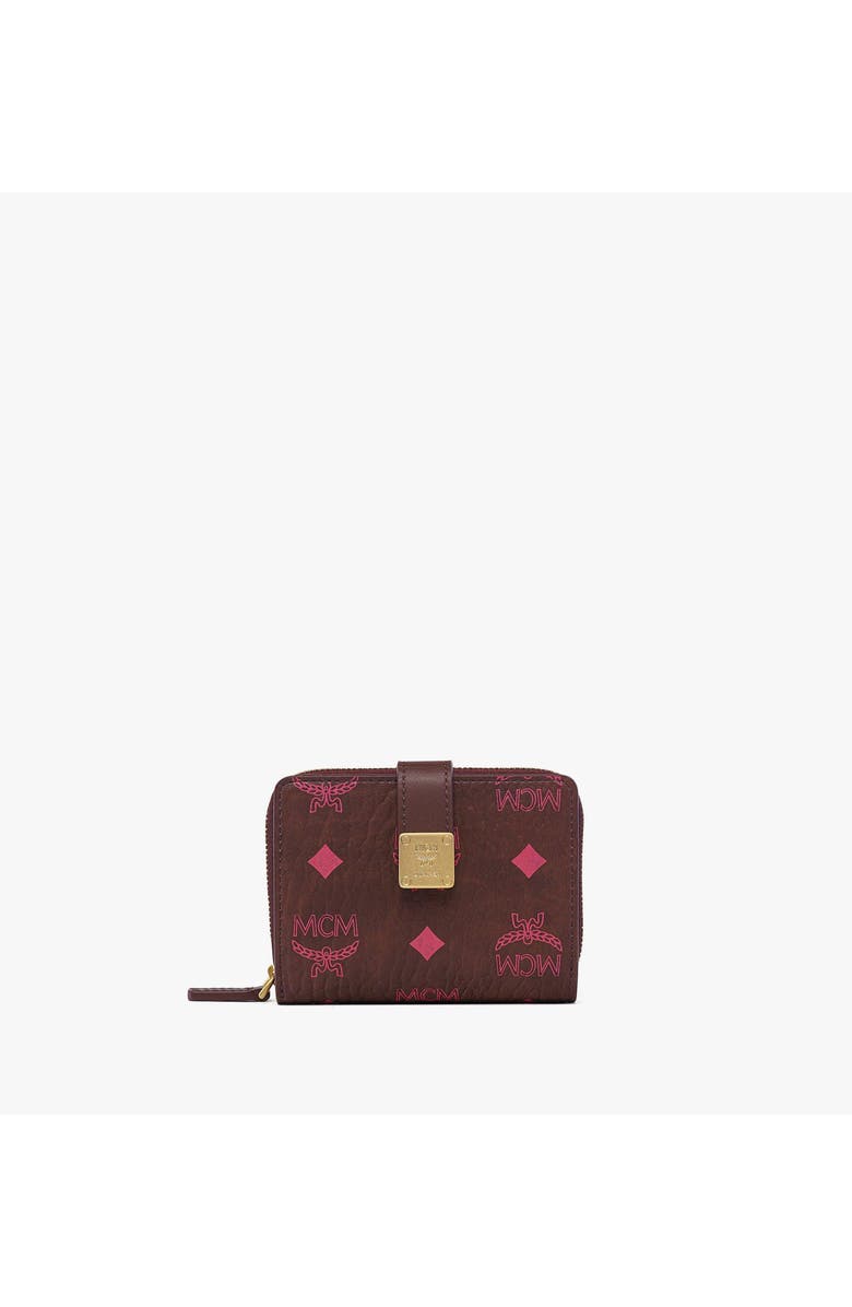 MCM Aren Brass Plate Wallet in Visetos, Main, color, Cinnamon