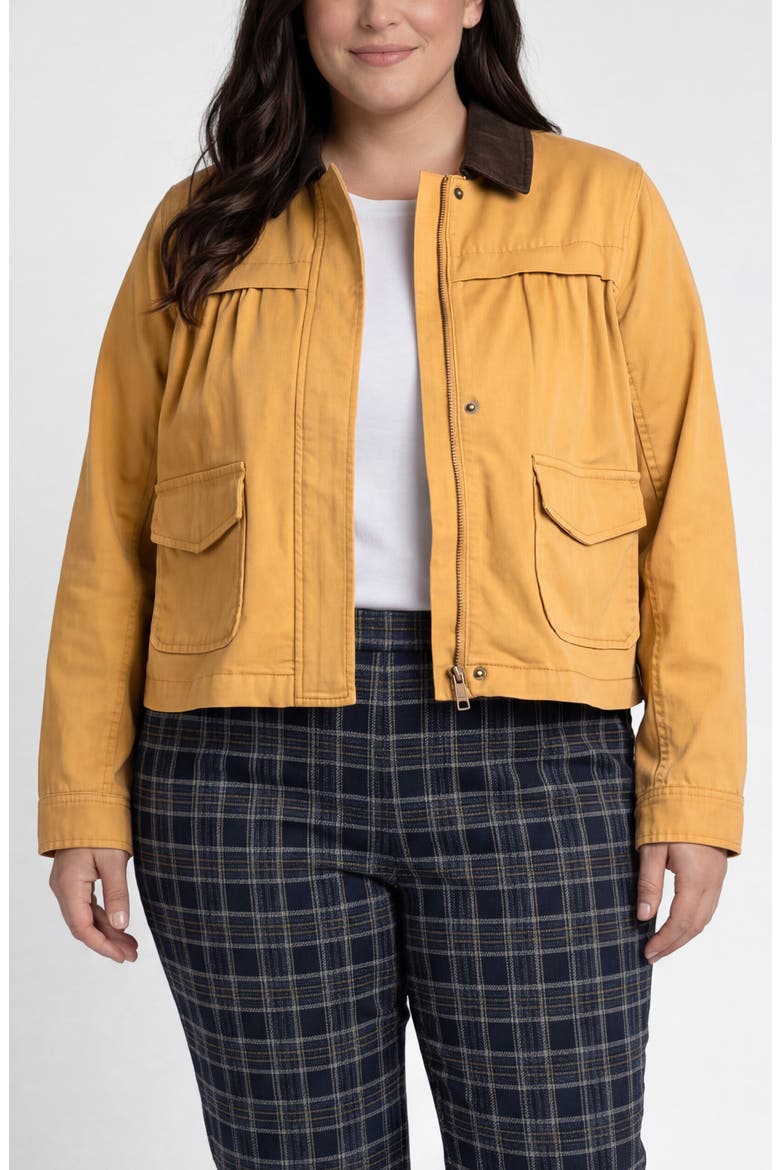 Cotton Blend Swing Jacket with Faux Leather Collar, Main, color, GOLD RUSH