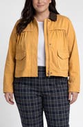 Liverpool Los Angeles Cotton Blend Swing Jacket with Faux Leather Collar