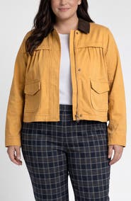 Liverpool Los Angeles Cotton Blend Swing Jacket with Faux Leather Collar