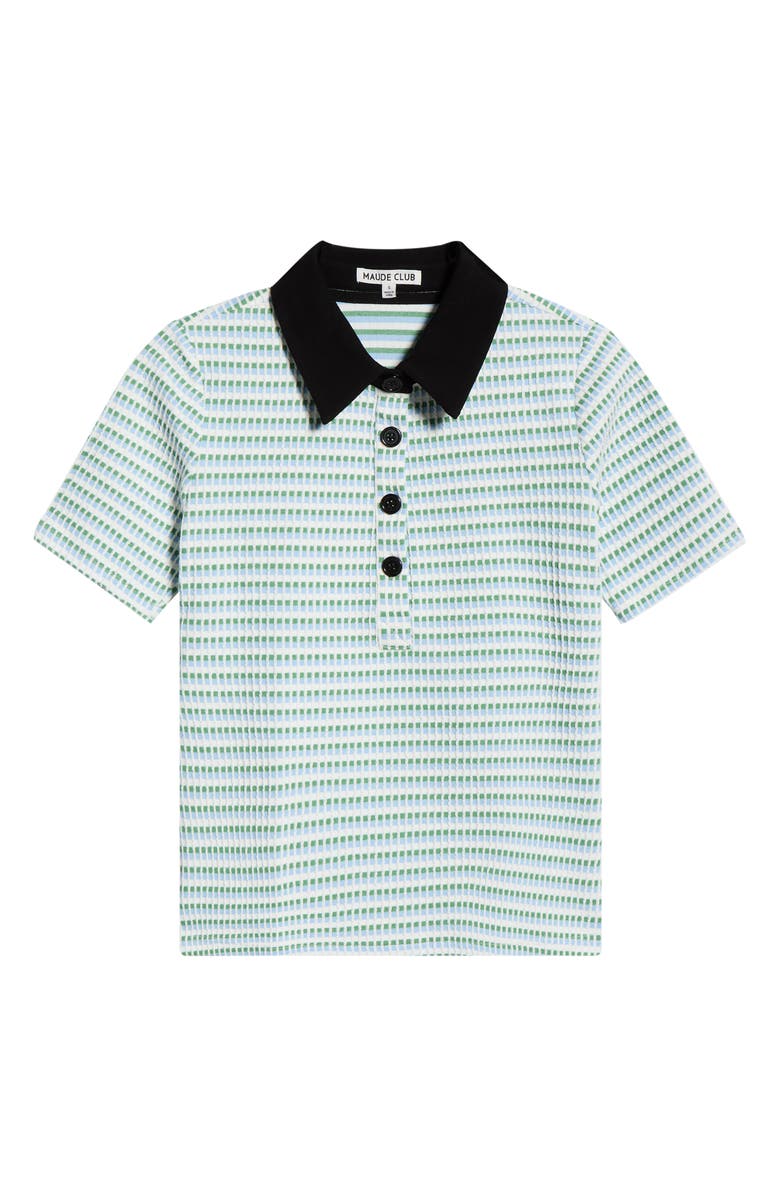 MAUDE CLUB Charlie Contrast Collar Geo Print Top, Alternate, color, White Light Blue Multi