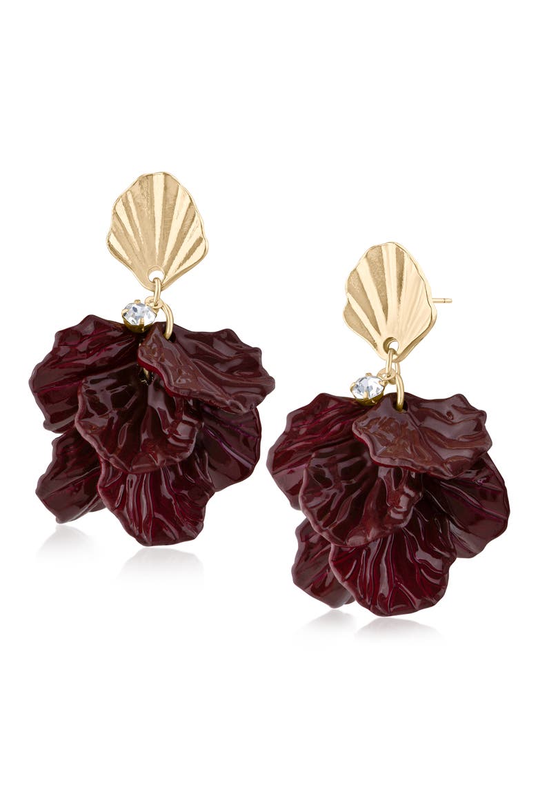 Glossed Petal Drop Earrings, Main, color, GARNET/ GOLD