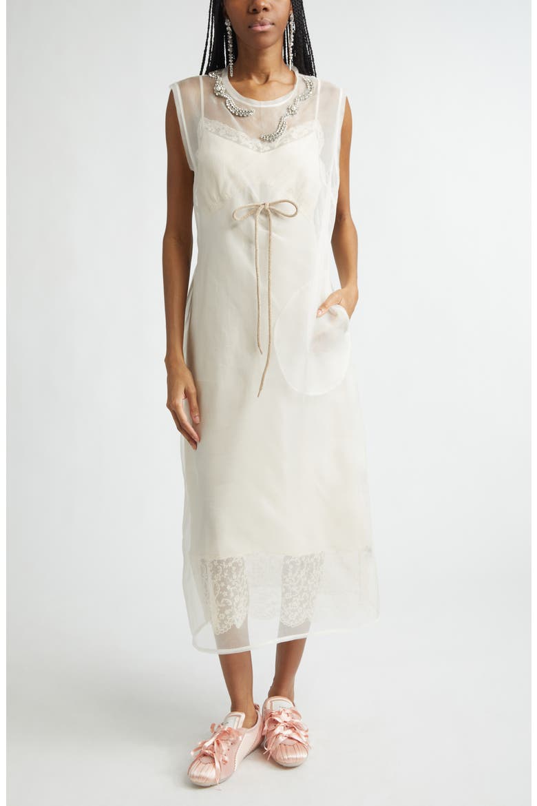 Crystal Embellished Frayed Silk Organza Column Dress, Main, color, IVORY/ TAUPE/ PEARL/ CLEAR