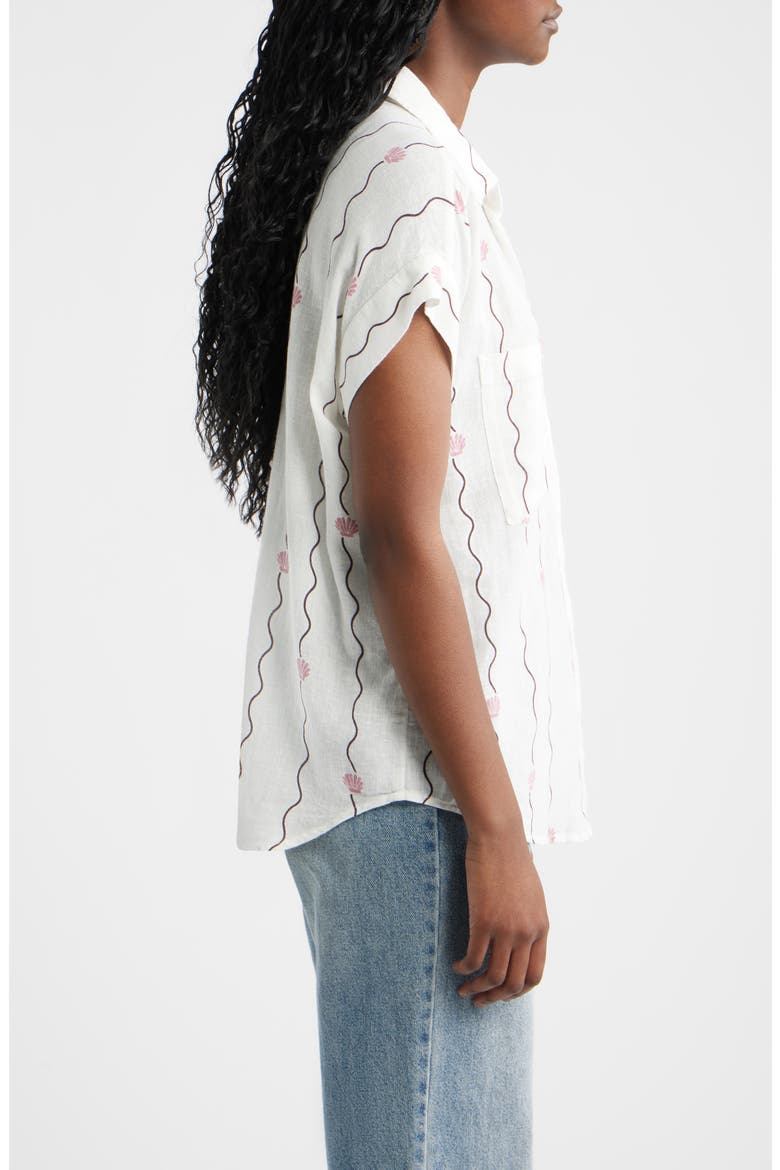 Cito Seashell Print Linen Blend Button-Up Shirt, Alternate, color, STRIPED SEASHELLS