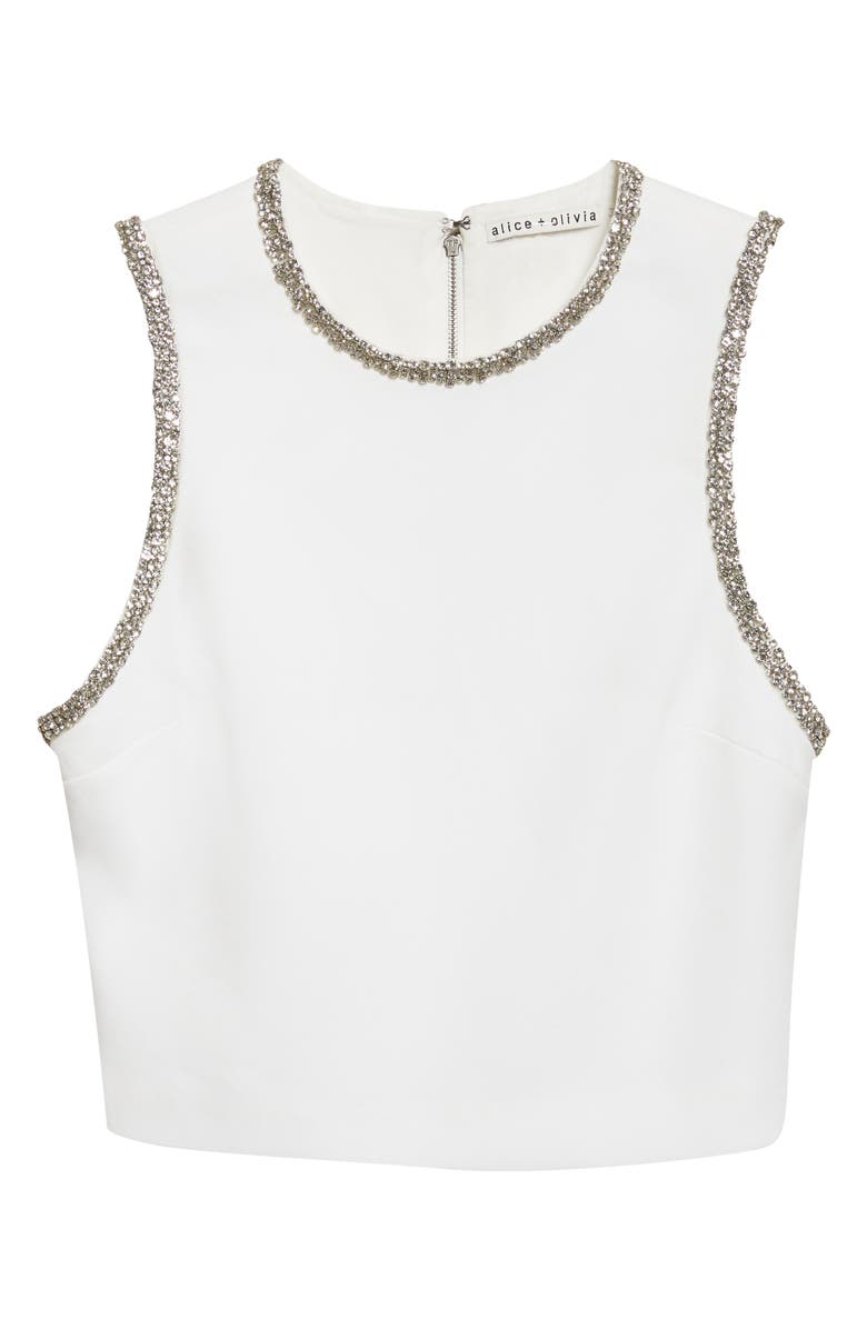 Alice + Olivia Amal Embellished Sleeveless Crop Top, Alternate, color, Off White