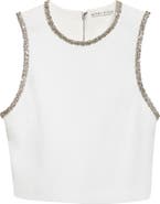 Alice + Olivia Amal Embellished Sleeveless Crop Top