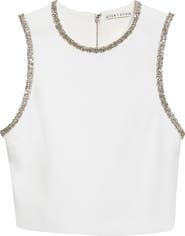 Alice + Olivia Amal Embellished Sleeveless Crop Top