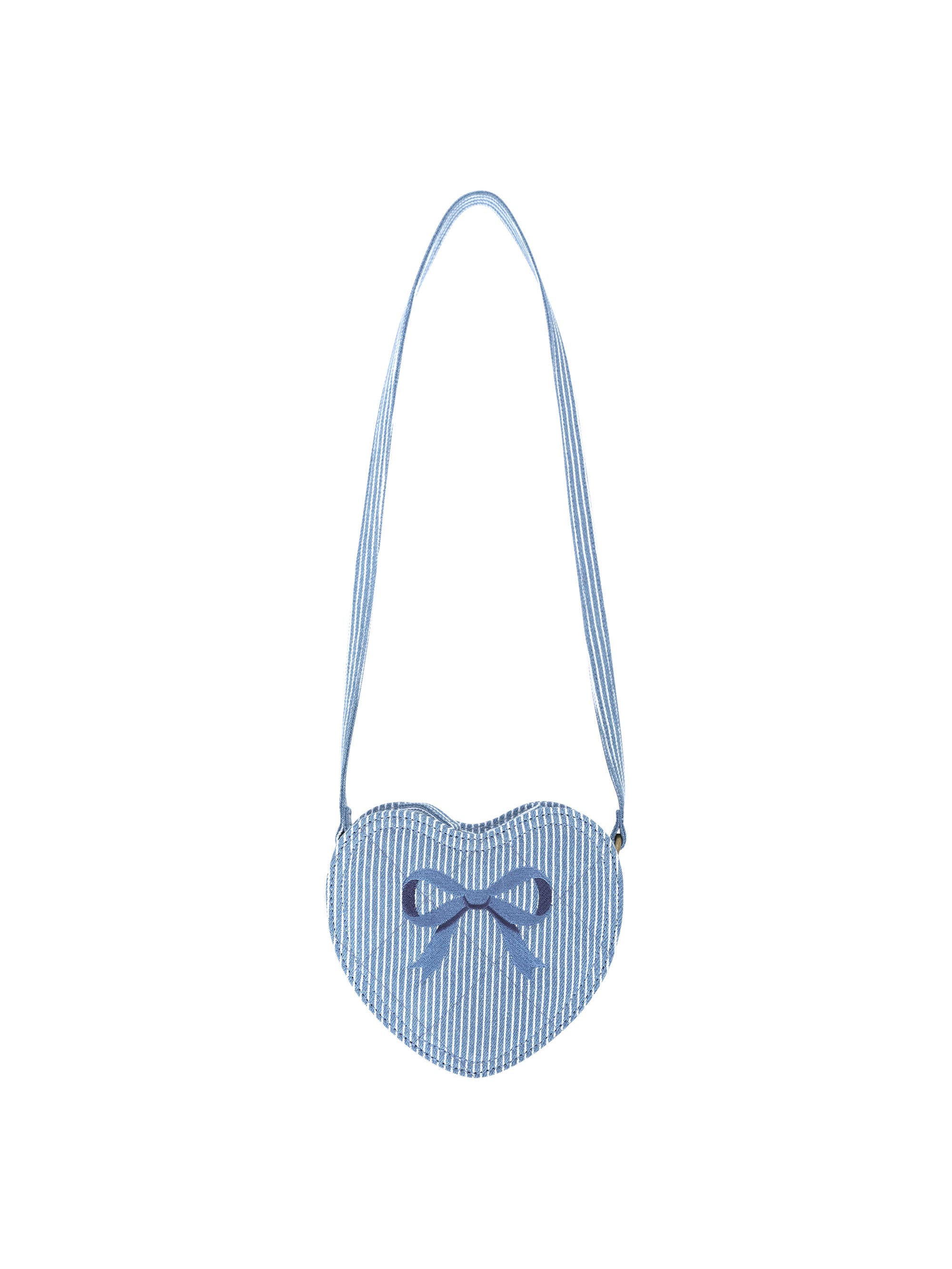 Huxbaby Stripe Denim Bow Heart Handbag, Main, color, Denim Blue
