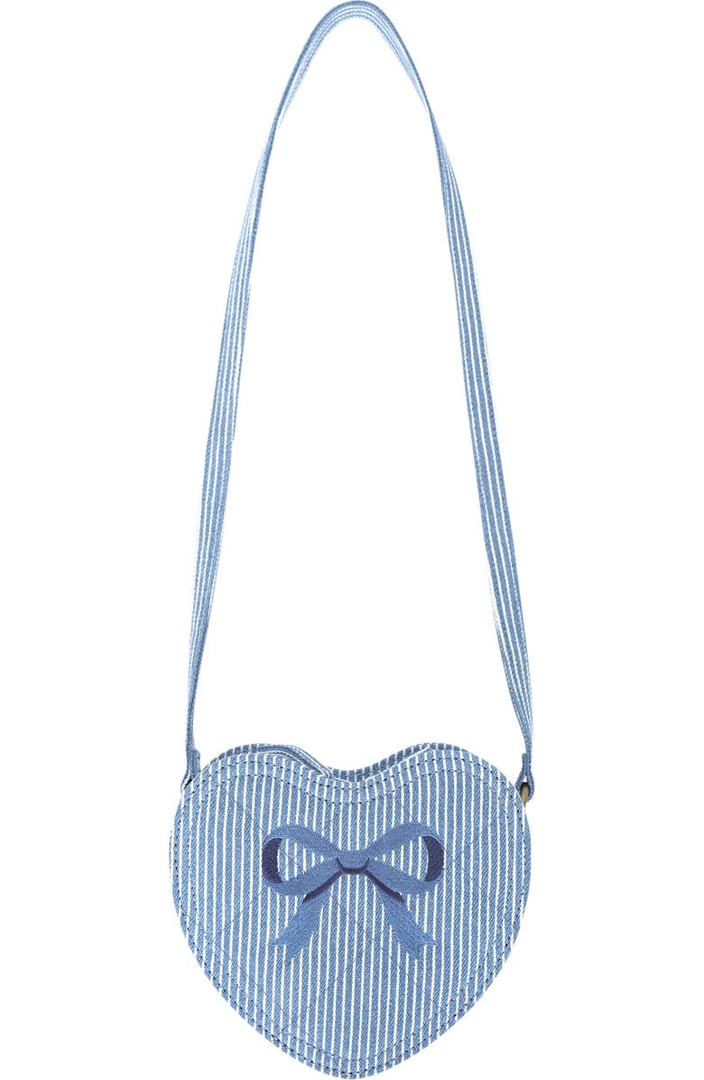Huxbaby Stripe Denim Bow Heart Handbag, Main, color, Denim Blue