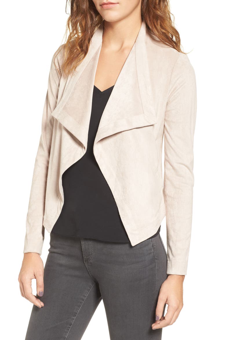 BB Dakota Nanette Faux Suede Drape Front Jacket, Main, color, PARCHMENT