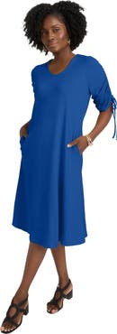 Jessica London Stretch Cotton Tie Sleeve Midi Dress