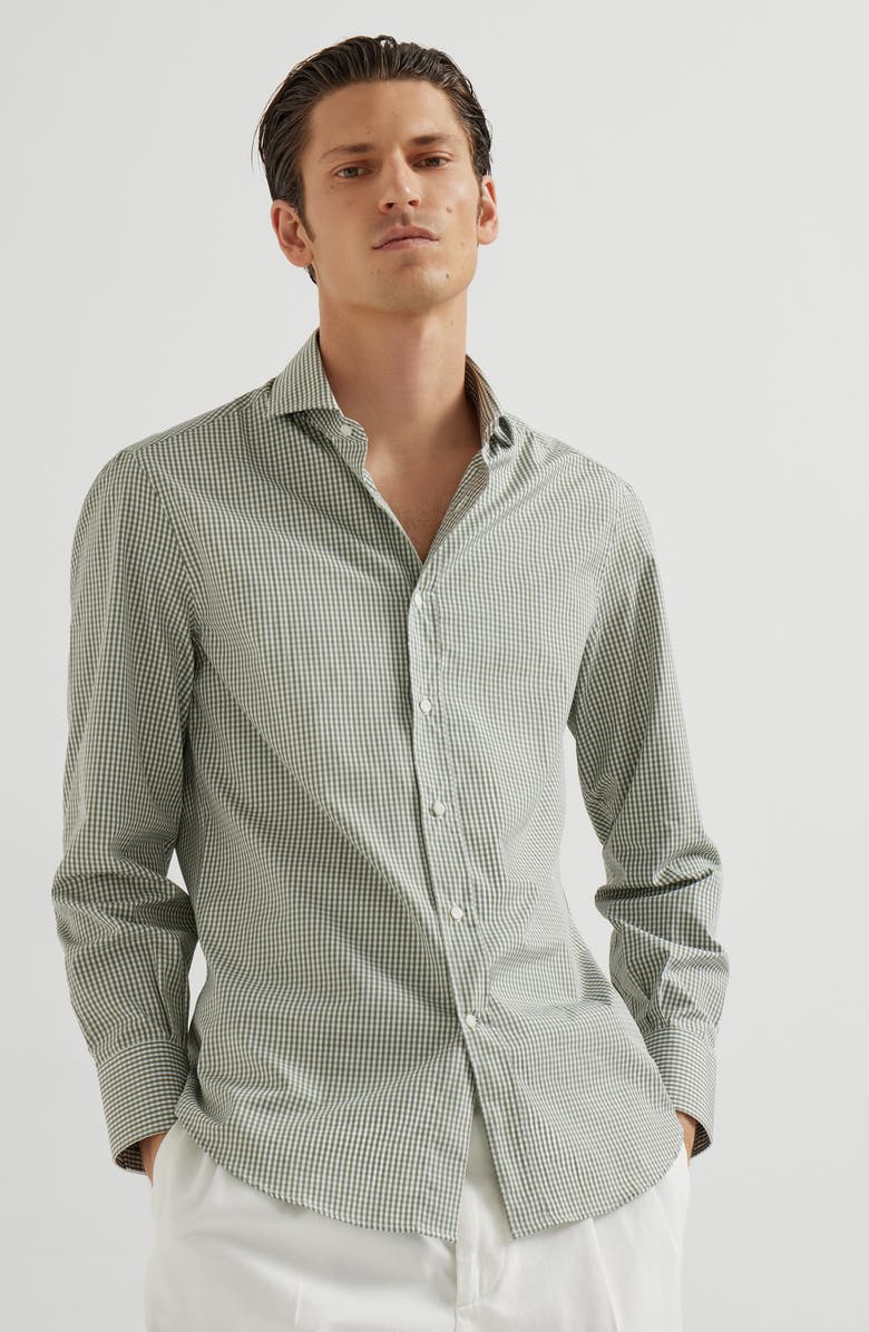 Brunello Cucinelli Spread collar shirt, Alternate, color, Khaki