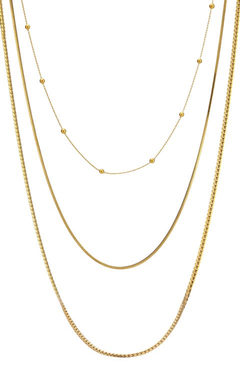 Tarnish Resistant 18K Gold Plate 3-Layer Connected Chain Necklace