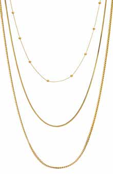 Tarnish Resistant 18K Gold Plate 3-Layer Connected Chain Necklace