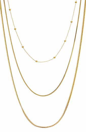 Tarnish Resistant 18K Gold Plate 3-Layer Connected Chain Necklace