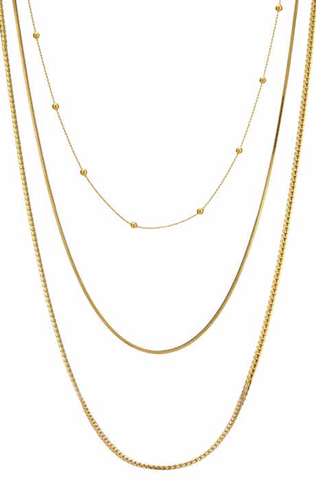 Tarnish Resistant 18K Gold Plate 3-Layer Connected Chain Necklace