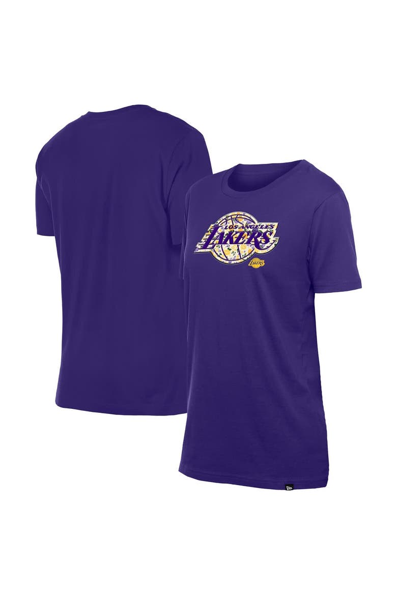 Women's New Era Purple Los Angeles Lakers Glam Game Flower T-Shirt, Main, color, Purple
