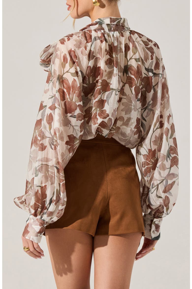 Cinthia Pussybow Balloon Sleeve Top, Alternate, color, BROWN WHITE FLORAL