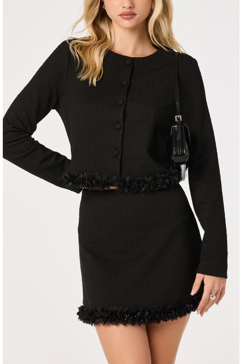 Claire Floral Trim Miniskirt, Alternate, color, BLACK