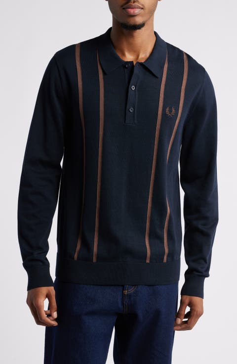 トップス FRED PERRY Long Sleeve Ribbed Polo Shirt Fred Perry fitted long sleeve ribbed polo shirt in black | ASOS