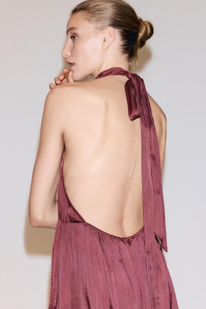 Lace-trimmed Halterneck Romper, Alternate, color, Rust red