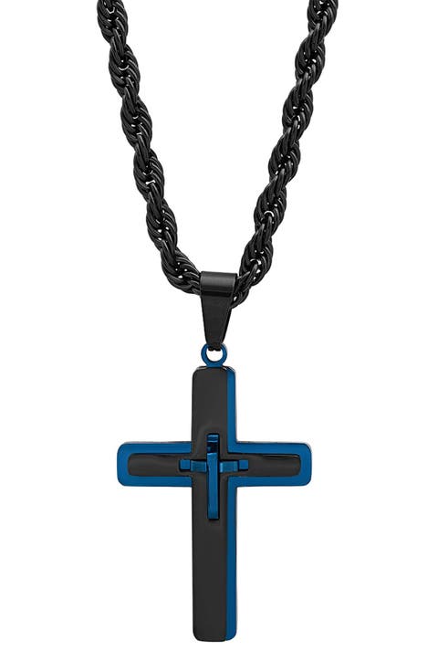 Men's Two Tone Cross Pendant Necklace