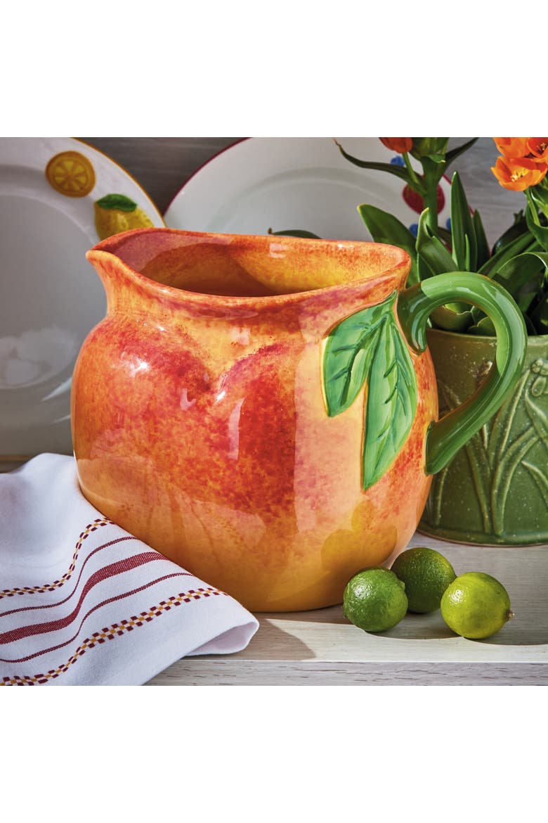 Peach Pitcher Orange Multi Earthenware Summer, Alternate, color, Orange