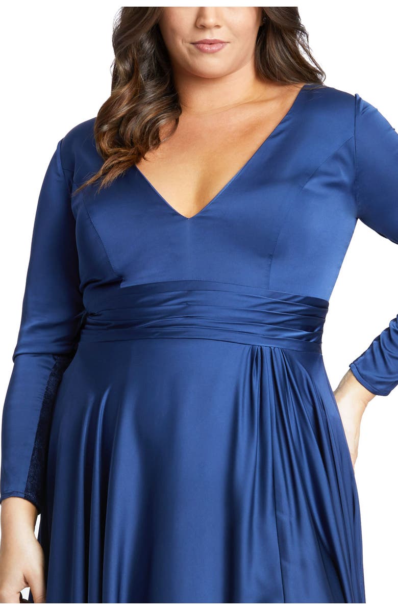 Mac Duggal Classic Satin Long Sleeve Evening Gown, Alternate, color, Midnight