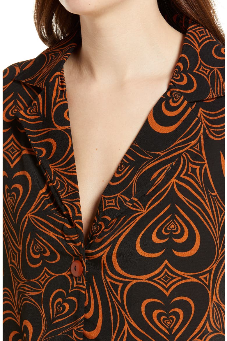 Alyssa Wid Hearts Oversize Button-Up Shirt, Alternate, color, BROWN