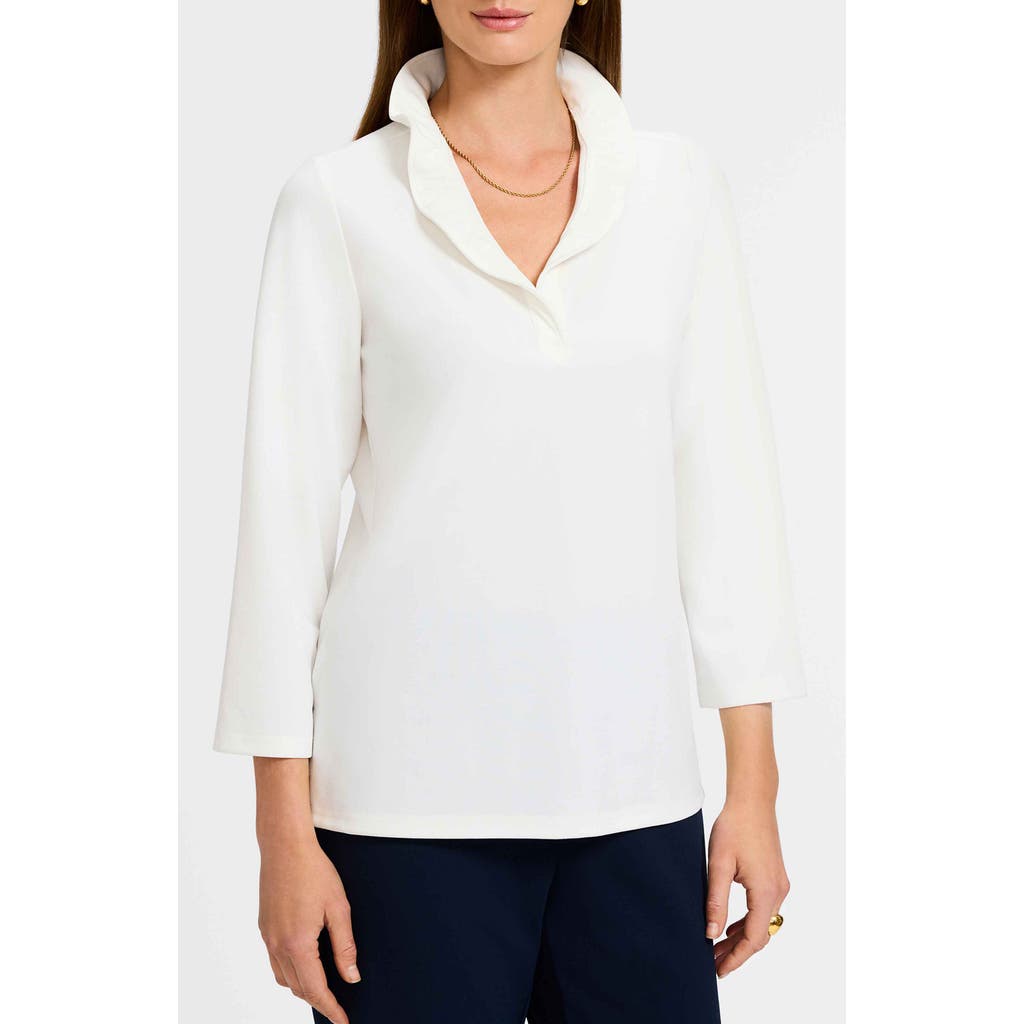 Foxcroft Tammy Ruffle Collar Crepe Top In White