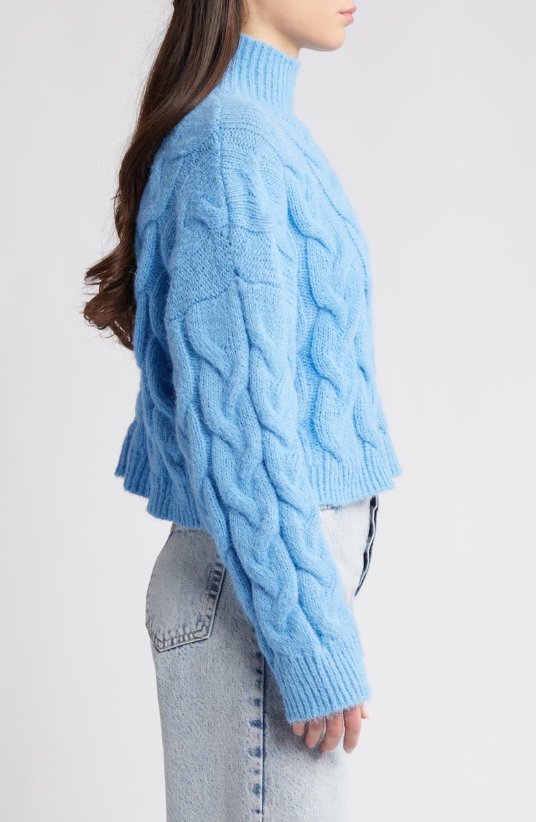 Topshop Turtleneck Crop Cable Sweater, Alternate, color, 