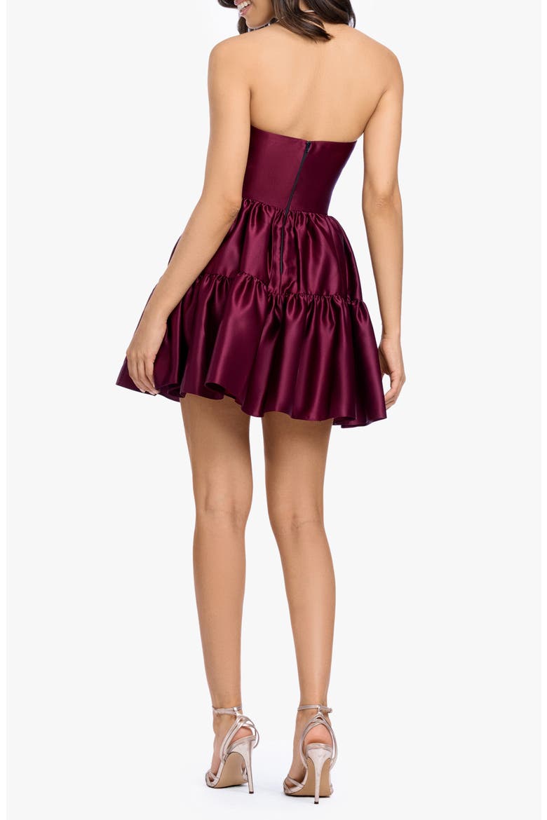 Satin Strapless Corset Tiered Cocktail Minidress, Alternate, color, WINE