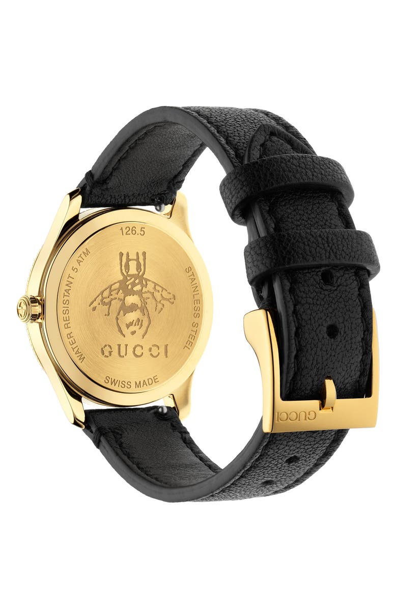 Gucci G-Timeless Bee Leather Strap Watch, 32mm, Alternate, color, 