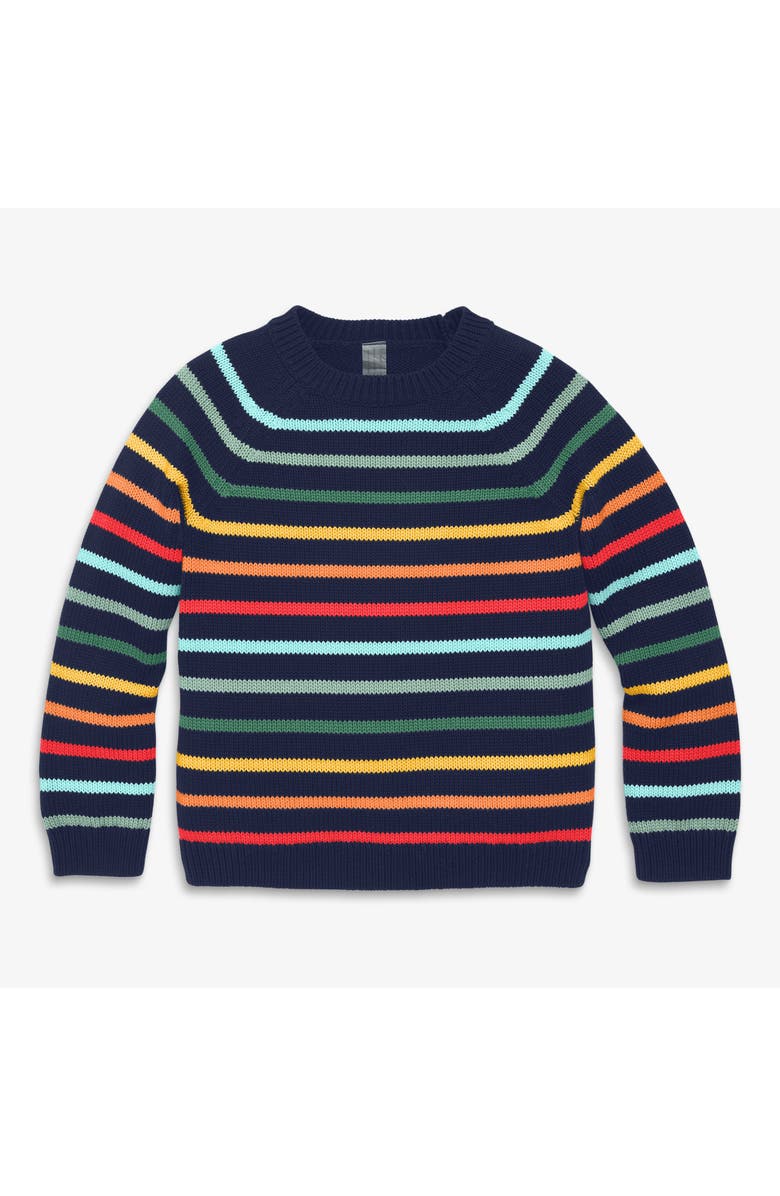 Primary Kids Crewneck Stripe Sweater, Main, color, Navy Rainbow Stripe