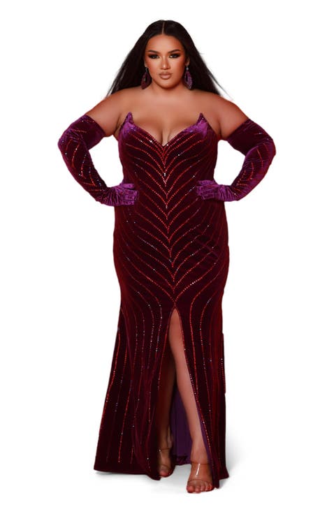Velvet Cat-Eye Bodice Plus Size Evening Gown