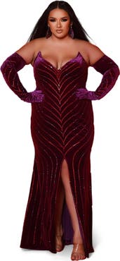 Johnathan Kayne for Sydney's Closet Velvet Cat-Eye Bodice Plus Size Evening Gown