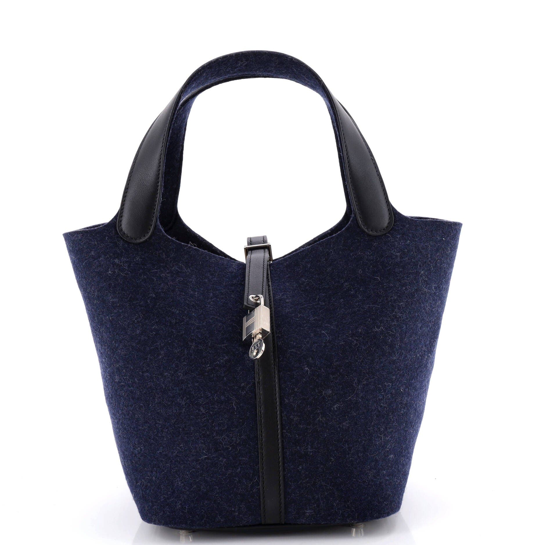 Picotin Lock Bag Felt with Leather MM, Main, color, Bleu Nuit
