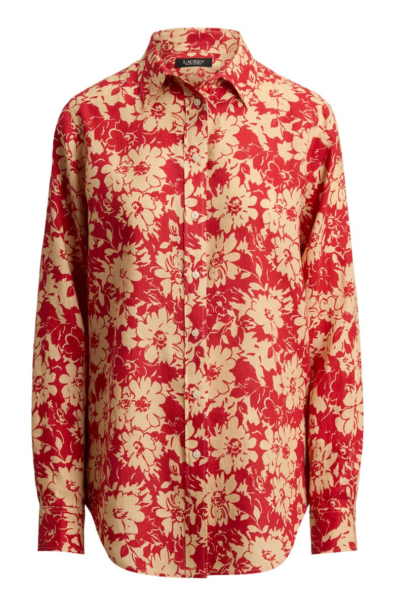 Lauren Ralph Lauren Floral Linen Button-Up Shirt, Alternate, color, Red/ Tan