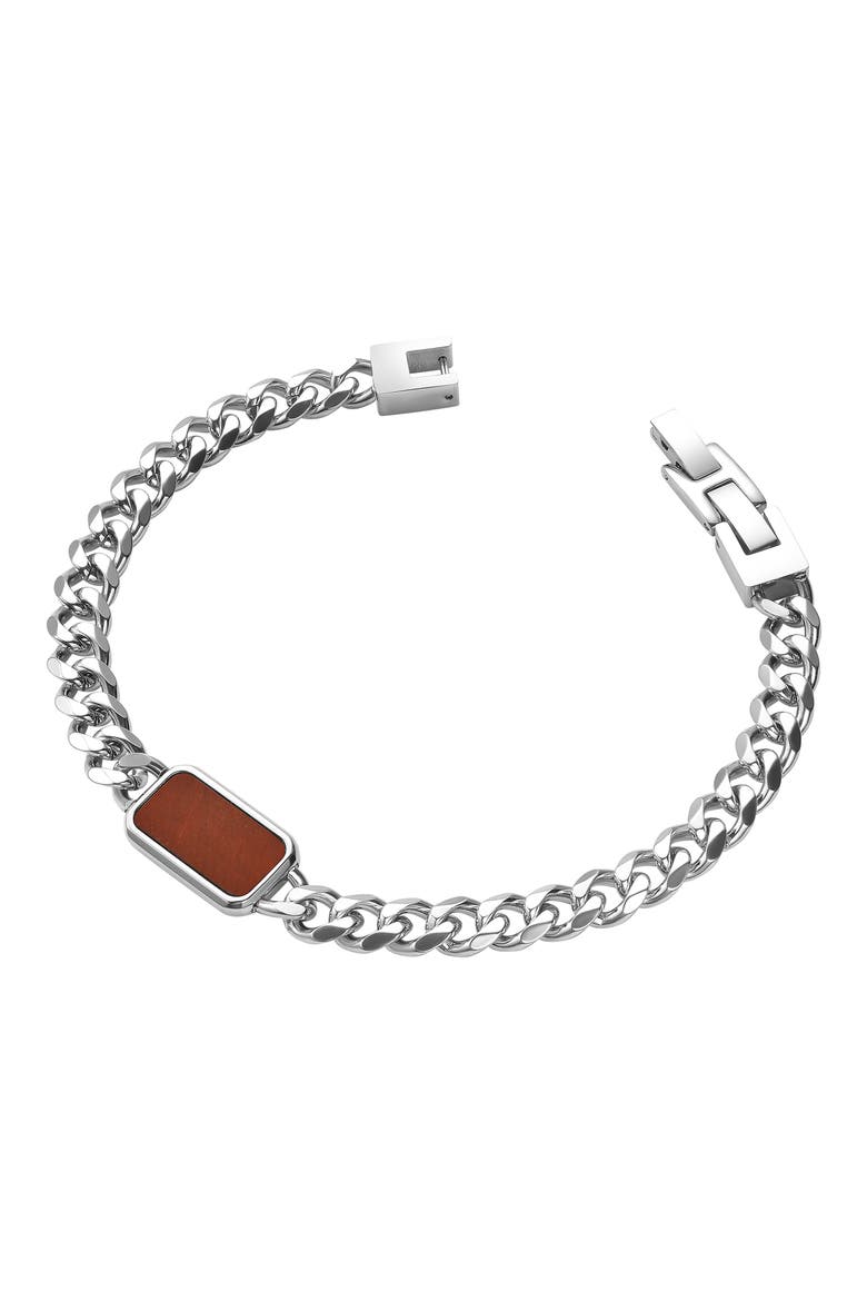 Men's Stainless Steel Semiprecious Stone Curb Chain Bracelet, Alternate, color, RED