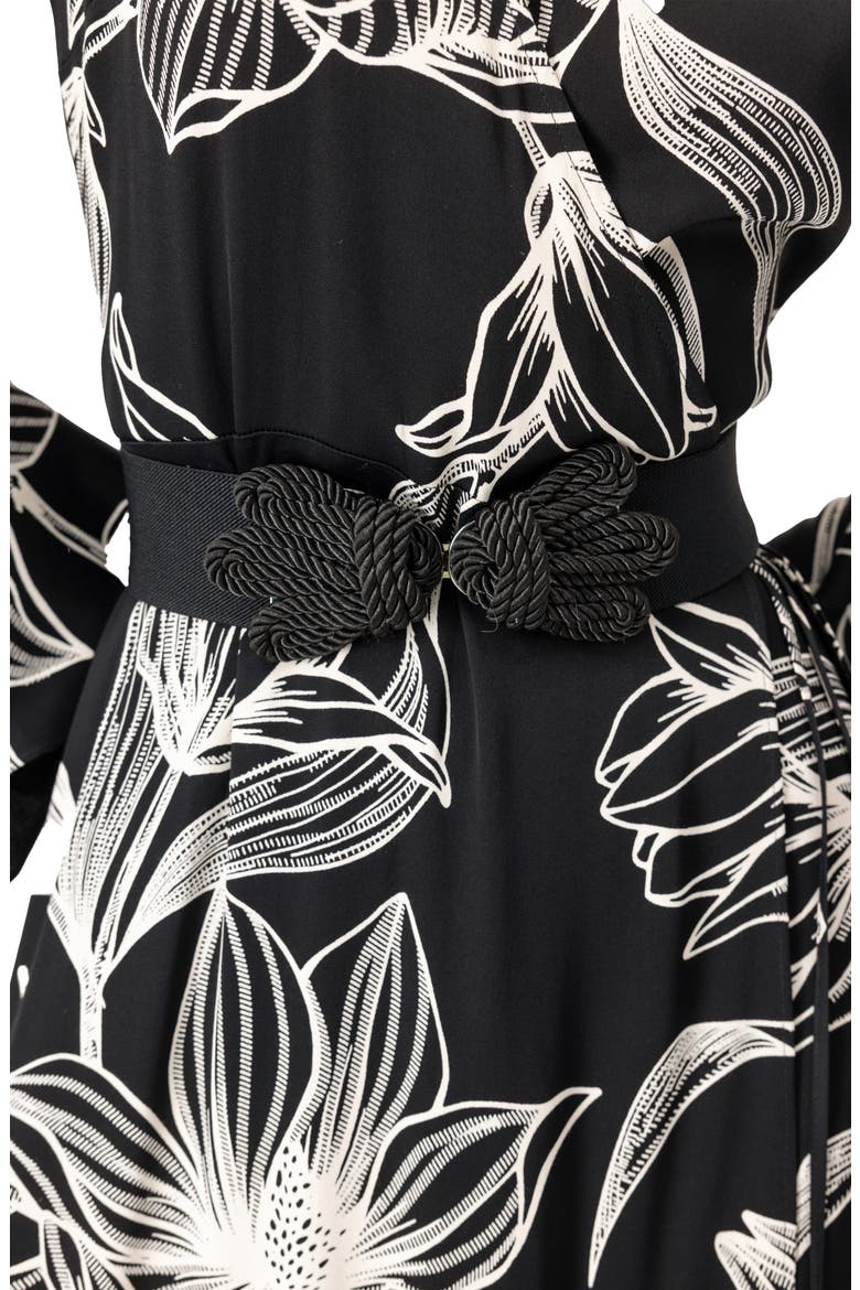 Long Black Dress with White Floral Print, Alternate, color, Black