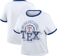 WEAR by Erin Andrews Women's WEAR by Erin Andrews White Texas Rangers Ringer Baby T-Shirt