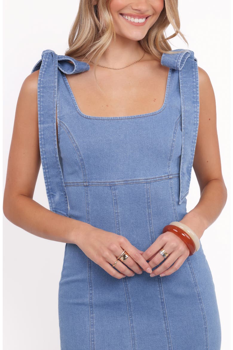 Eugenia Tie Strap Denim Midi Dress, Alternate, color, INDIGO DENIM