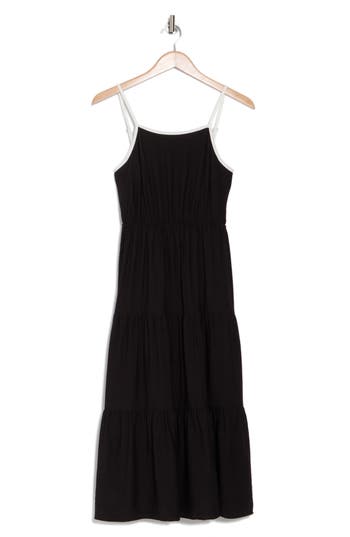 BLU PEPPER BLU PEPPER CONTRAST TRIM TIE BACK TIERED MIDI DRESS 