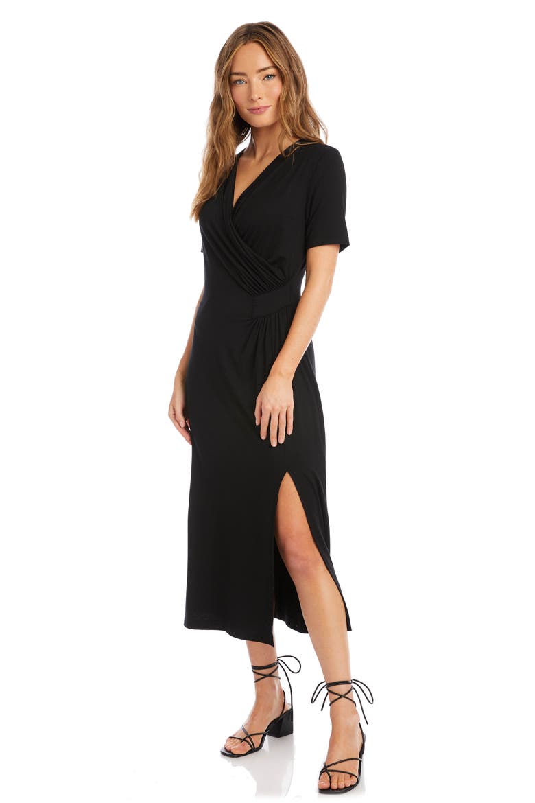 Faux Wrap Midi Dress, Alternate, color, BLACK